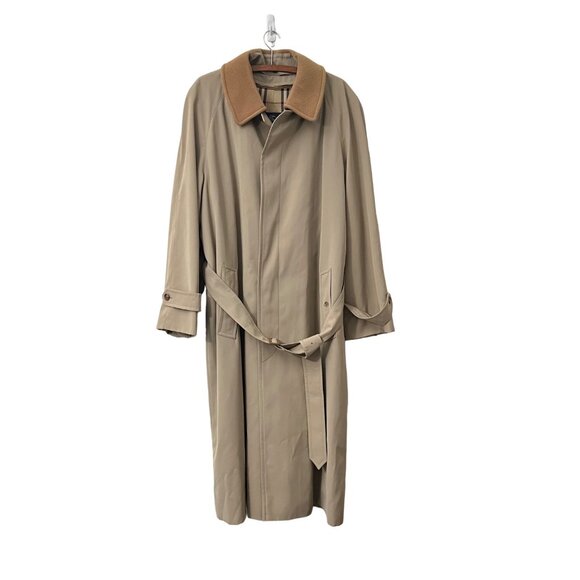 Burberry London Mens Tan Lawrence Wool Camel Zip Lined Belt Long Trench Coat 44